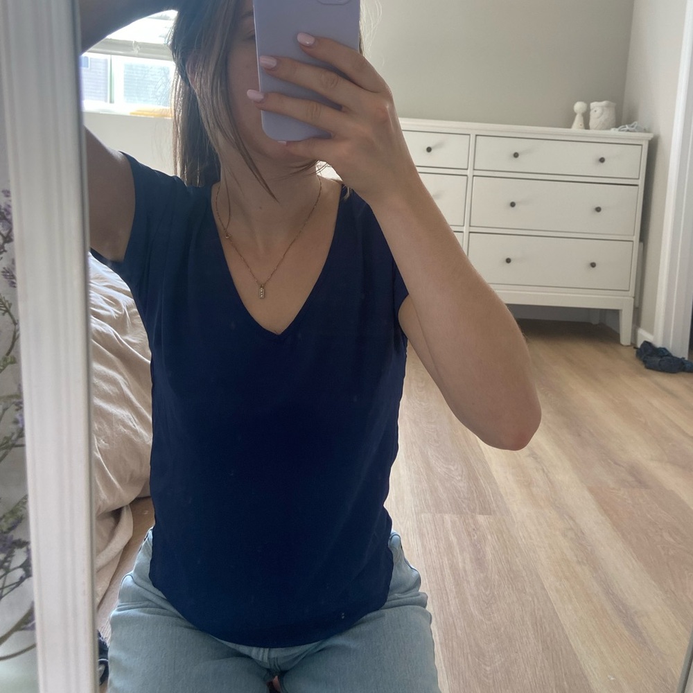 Pink Rose Navy Blue Short Sleeve Blouse